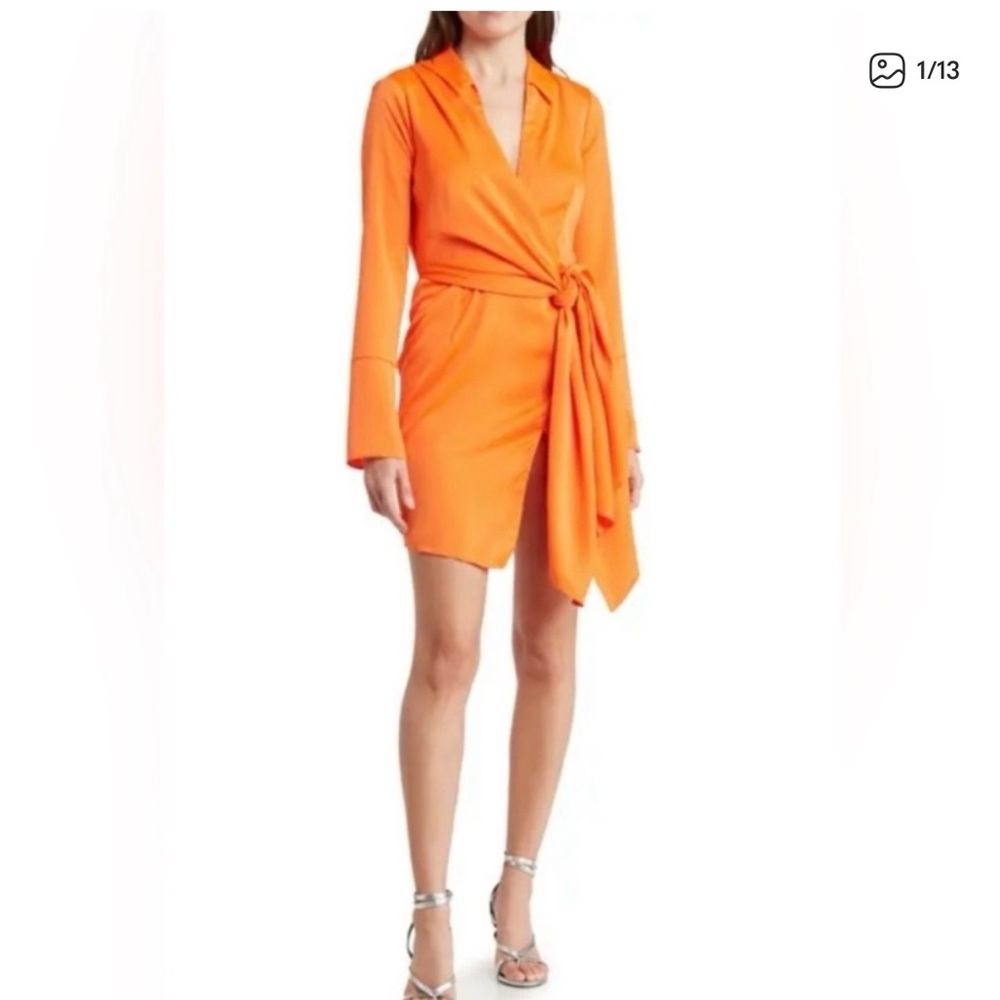 House of Harlow 1960 Like New Tangerine Orange Wrap Tie-Front Mini Dress S - Picture 1 of 8